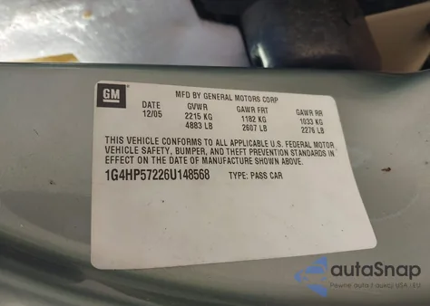 2006 Buick Lucerne Cx from USA, damaged, VIN 1G4HP57226U148568